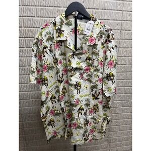 Shrek Swamp Town Flowers Hawaiian Shirt Mens 3XL Vintage White Tropical Button U